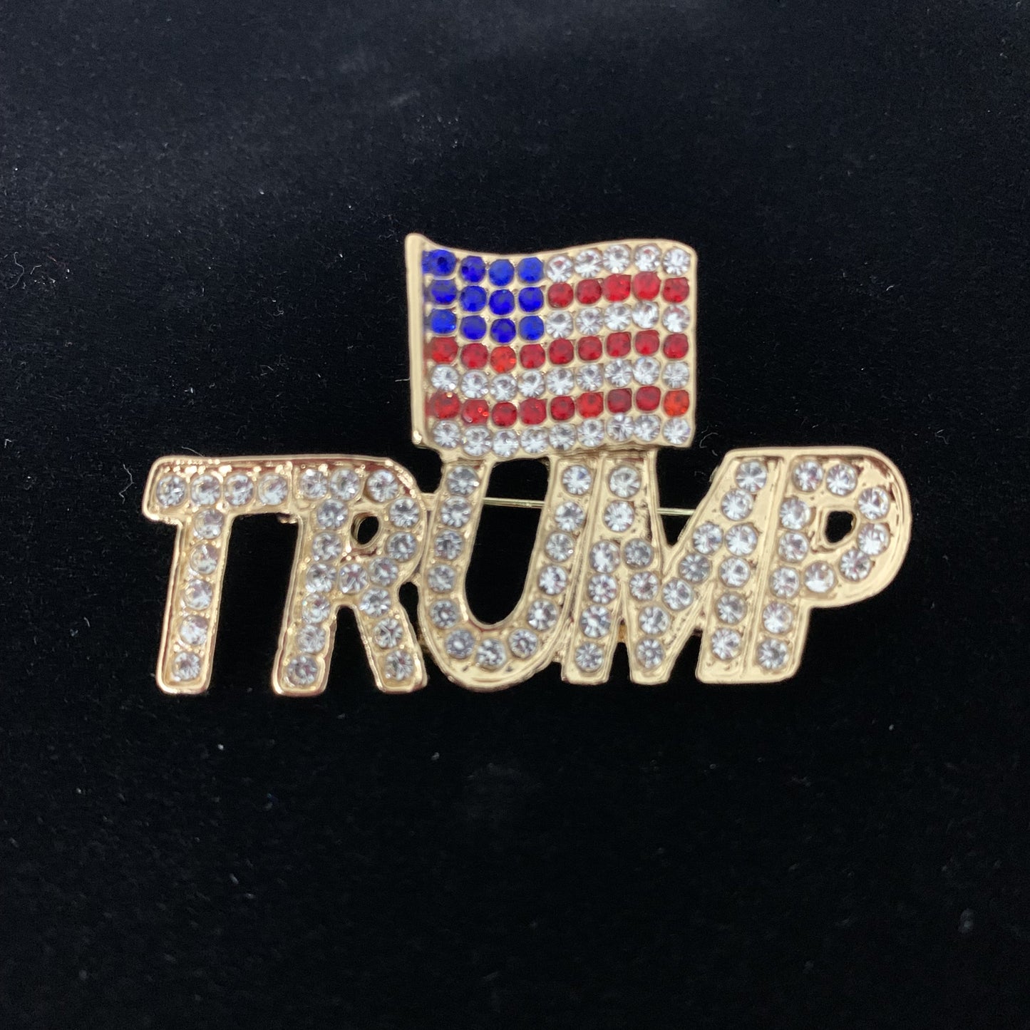 TRUMP AMERICAN FLAG PIN CRYSTAL BROOCH