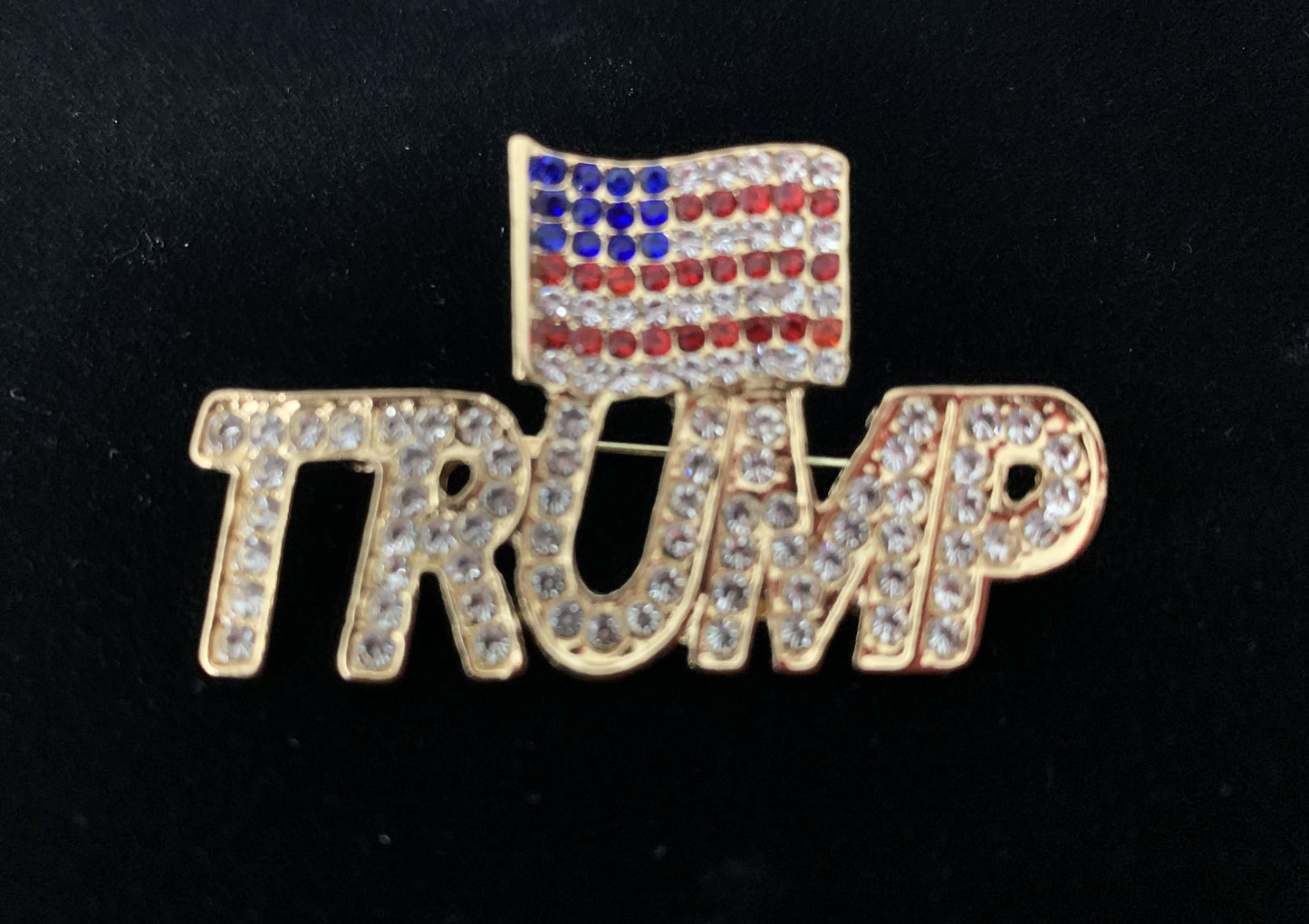 TRUMP AMERICAN FLAG PIN CRYSTAL BROOCH